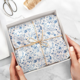 Elegante blauwe en witte bloem toile botanisch tissuepapier