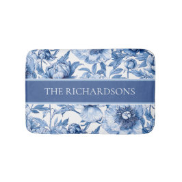 Elegante blauwe en witte bloemen bloempatroon badmat