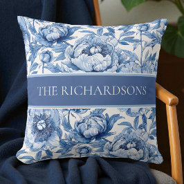 Elegante Blauwe en Witte Bloemen Bloempatroon Kussen