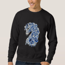 Elegante blauwe en witte bloemenaardewerk paard T-