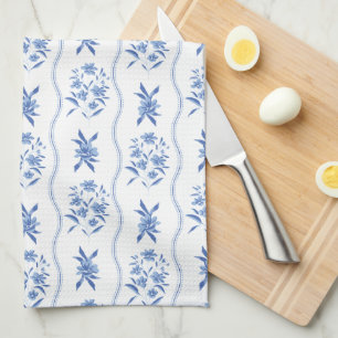 Elegante blauwe en witte bloemenkleed keukendoek theedoek