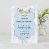 Elegante blauwe en witte champagne bruiloft kaart (Staand voorkant)