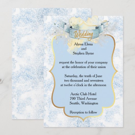 Elegante blauwe en witte champagne bruiloft kaart (Voorkant / Achterkant)