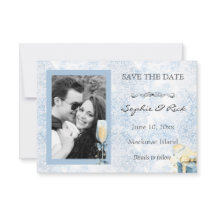 Elegante Blauwe en Witte Champagne Save the Date