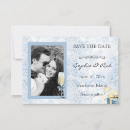 Elegante Blauwe en Witte Champagne Save the Date