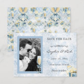 Elegante Blauwe en Witte Champagne Save the Date (Voorkant / Achterkant)