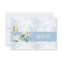 Elegante Blauwe en Witte Champagne Trouw-RSVP