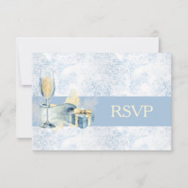 Elegante Blauwe en Witte Champagne Trouw-RSVP RSVP Kaartje