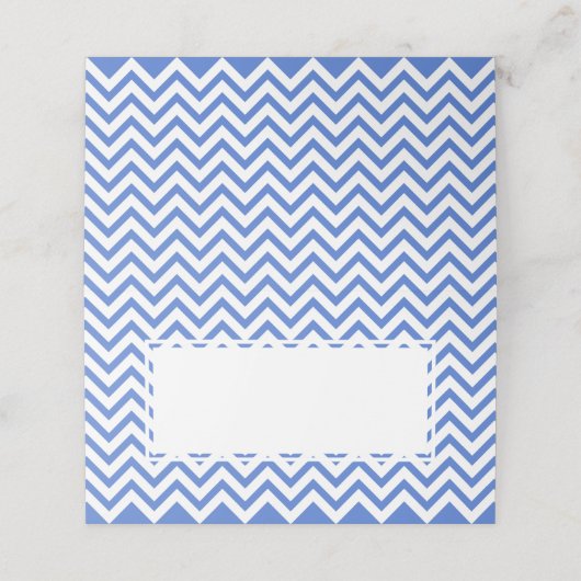 Elegante Blauwe en Witte Chevron Trouwtafel Plaatskaartje (Buitenkant ongevouwen)