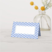Elegante Blauwe en Witte Chevron Trouwtafel Plaatskaartje (Voorkant)