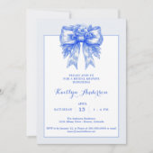 Elegante blauwe en witte chinoiserie bruidsdouche  kaart (Voorkant)