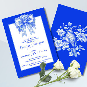 Elegante blauwe en witte chinoiserie bruidssalon kaart