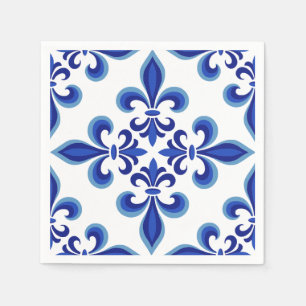 Elegante blauwe en witte damasten cocktailservette servet