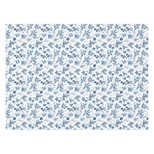 Elegante blauwe en witte den en Holly Christmas Tafelkleed (Voorkant (Horizontaal))