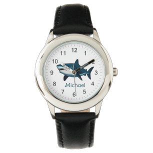 Elegante blauwe en witte haaienvis Gepersonaliseer Horloge