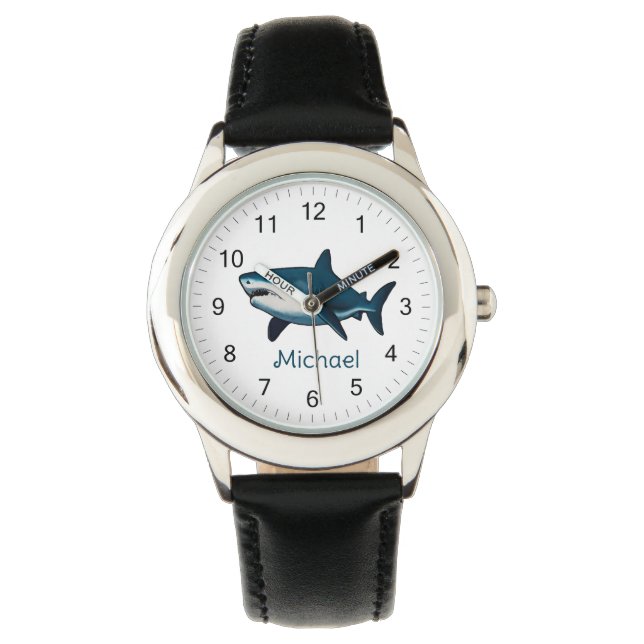 Elegante blauwe en witte haaienvis Gepersonaliseer Horloge (Voorkant)