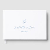 Elegante Blauwe en Witte Kust Chic Bruiloft Gastenboek (Voorkant)