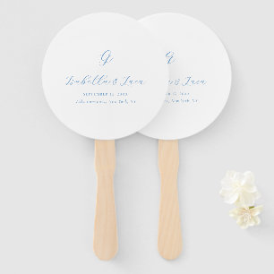 Elegante Blauwe en Witte Kust Chic Bruiloft Handwaaier