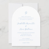 Elegante Blauwe en Witte Kust Chic Bruiloft Kaart (Voorkant)