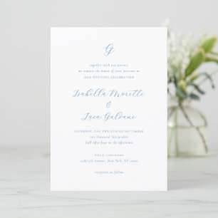 Elegante Blauwe en Witte Kust Chic Bruiloft Kaart
