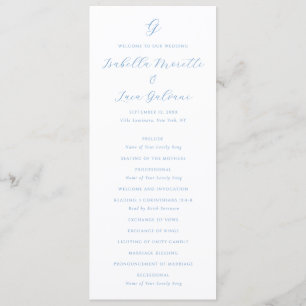 Elegante Blauwe en Witte Kust Chic Bruiloft Programmakaart