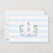 Elegante Blauwe en Witte Kustmonogram Huwelijk Bedankkaart (Voorkant)