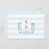 Elegante Blauwe en Witte Kustmonogram Huwelijk Bedankkaart (Voorkant / Achterkant)