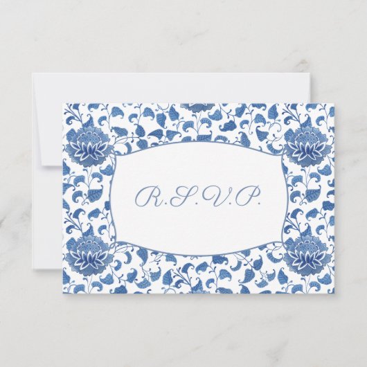 Elegante Blauwe en Witte Maaltijdopties Bruiloft R RSVP Kaartje (Voorkant)