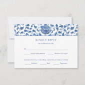 Elegante Blauwe en Witte Maaltijdopties Bruiloft R RSVP Kaartje (Achterkant)