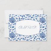 Elegante Blauwe en Witte Maaltijdopties Bruiloft R RSVP Kaartje (Voorkant)