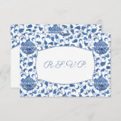 Elegante Blauwe en Witte Maaltijdopties Bruiloft R RSVP Kaartje (Voorkant / Achterkant)