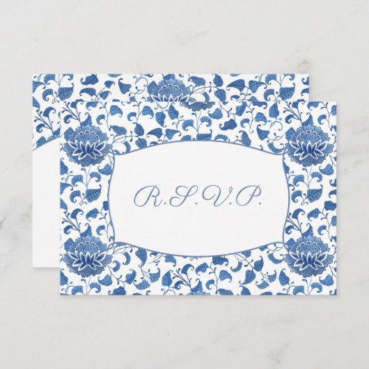 Elegante Blauwe en Witte Maaltijdopties Bruiloft R RSVP Kaartje (Voorkant / Achterkant)