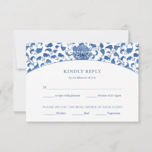 Elegante Blauwe en Witte Maaltijdopties Bruiloft R RSVP Kaartje