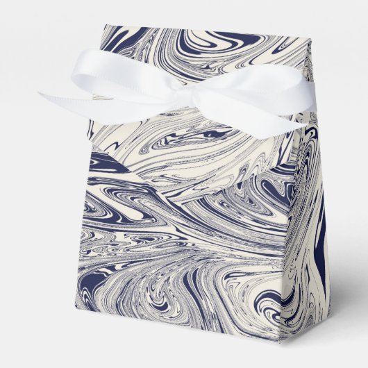 Elegante Blauwe en Witte Marmerwerveling Bedankdoosjes (Voorkant Zijde)
