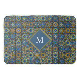 Elegante blauwe en witte Marokkaanse monogram op m Badmat
