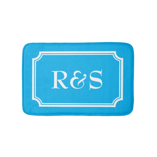 Elegante blauwe en witte monogram badmat mat (Voorkant)