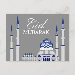 Elegante Blauwe en Witte Moskee Eid Mubarak Briefkaart