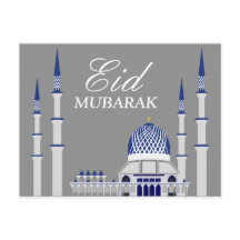 Elegante Blauwe en Witte Moskee Eid Mubarak