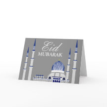 Elegante Blauwe en Witte Moskee Eid Mubarak