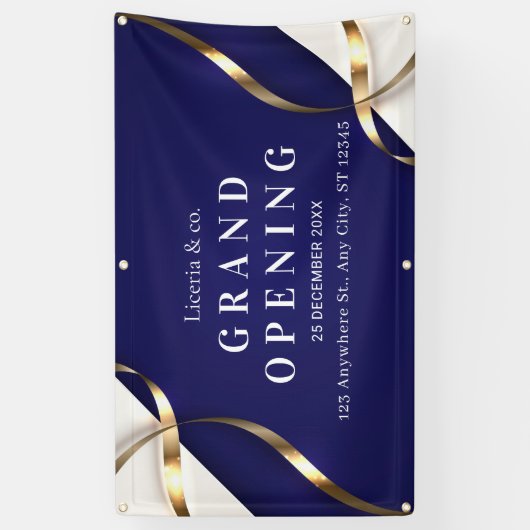 Elegante blauwe en witte openingsviering spandoek (Verticaal)