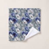 Elegante blauwe en witte rozen en lelies bad handdoek (Wasdoekje)