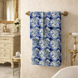 Elegante blauwe en witte rozen en lelies bad handdoek