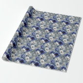 Elegante blauwe en witte rozen en lelies cadeaupapier (Uitgerold)