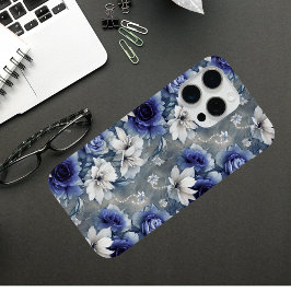 Elegante blauwe en witte rozen en lelies iPhone 15 pro max hoesje
