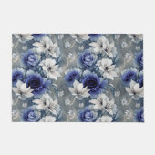 Elegante blauwe en witte rozen en lelies deurmat (Voorkant)