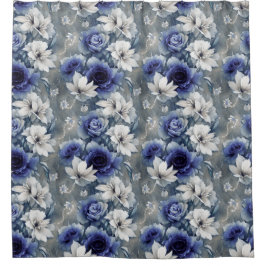 Elegante blauwe en witte rozen en lelies douchegordijn