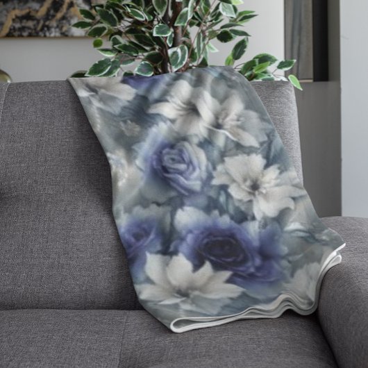 Elegante blauwe en witte rozen en lelies fleece deken