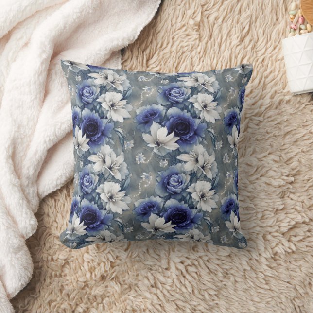 Elegante blauwe en witte rozen en lelies kussen (Deken)