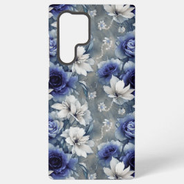 Elegante blauwe en witte rozen en lelies samsung galaxy hoesje