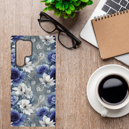Elegante blauwe en witte rozen en lelies samsung galaxy hoesje